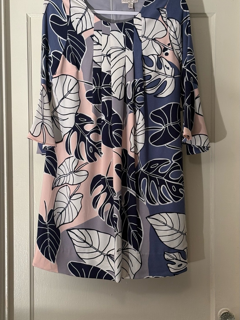 eva mendes for New York & Company Navy, Blush & White Leaf-Print Mini Dress